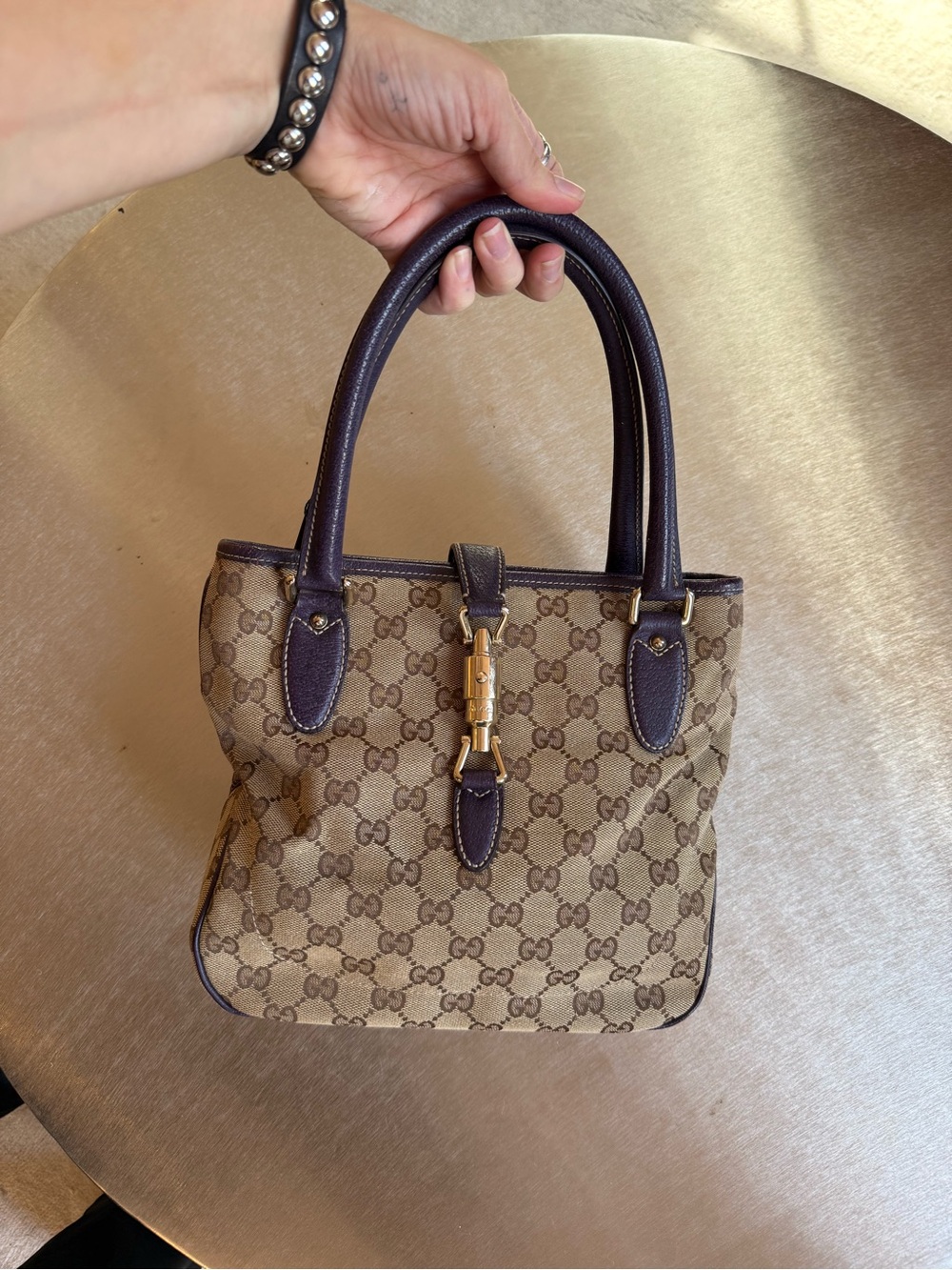 GUCCI JACKIE MINI TOTE W PURPLE TRIM AUTHENTIC